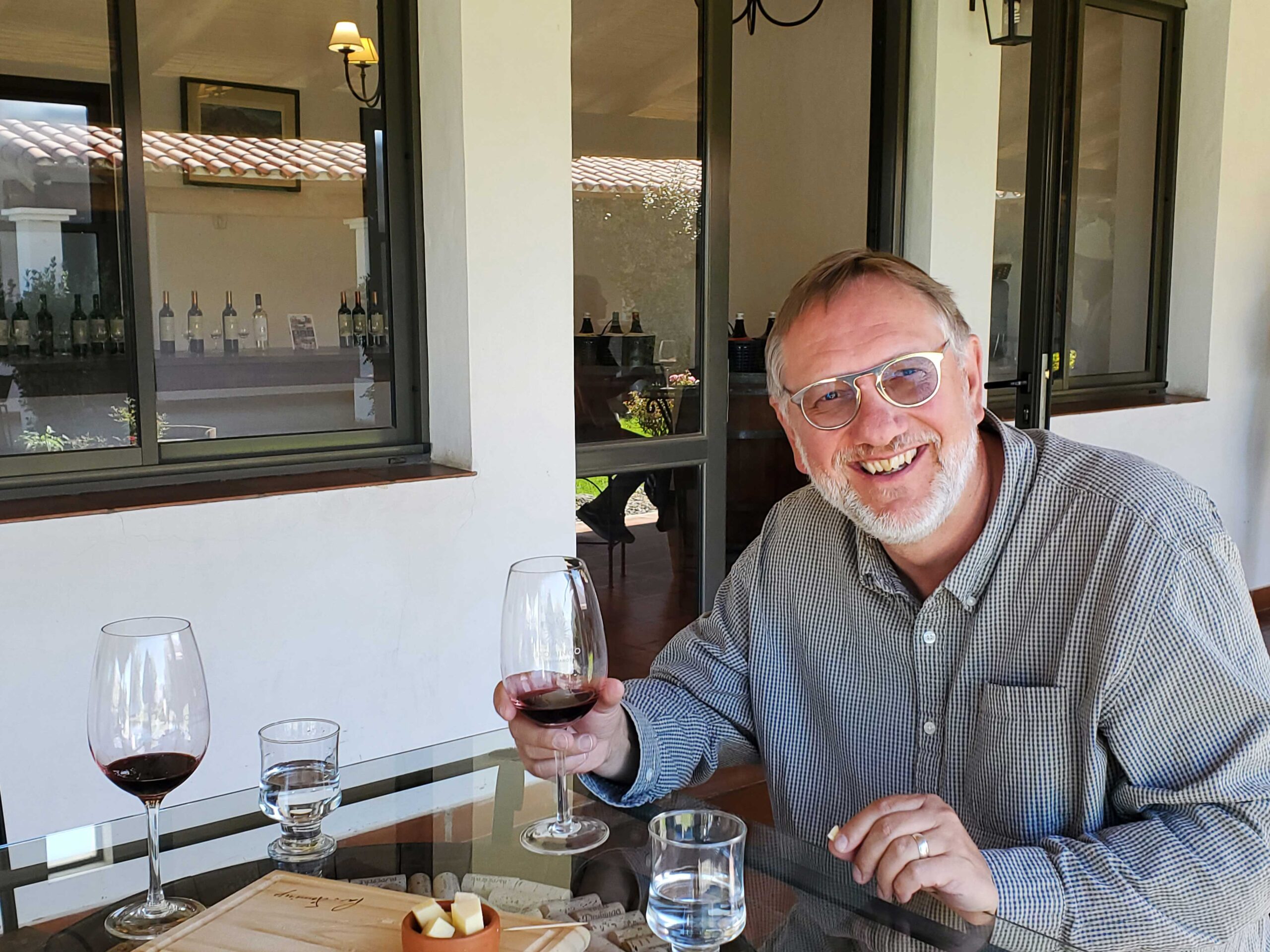 Jake enjoying the Malbec-Malbec and quite amused.