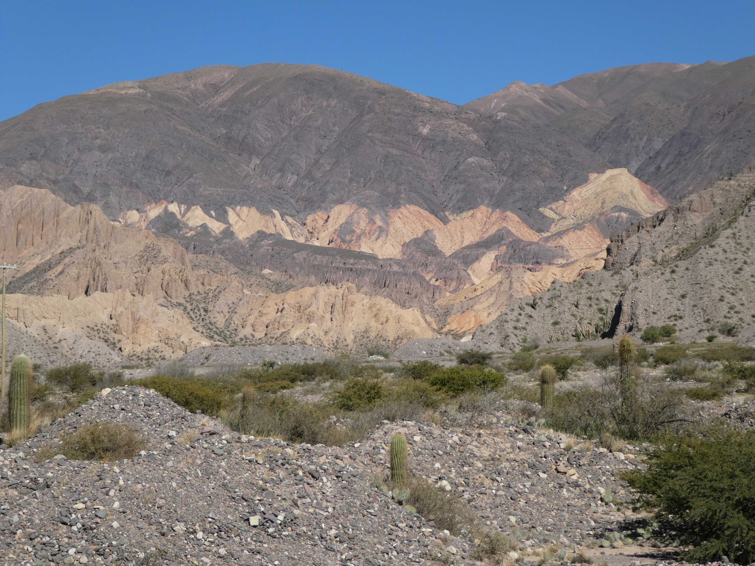 Striped mountainsides along RP9 in Salta Province.