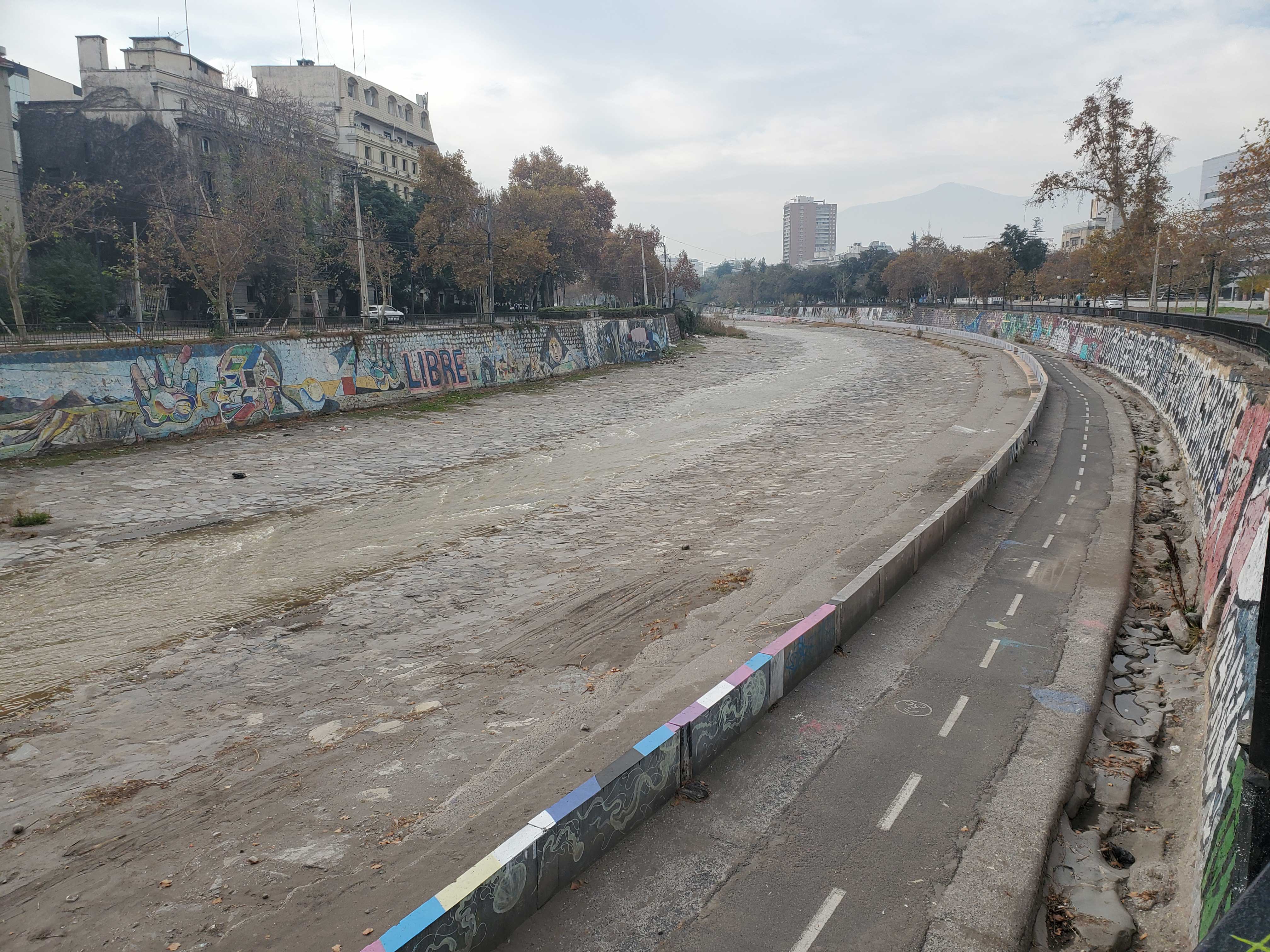 Mapocho River running past the Belle Vista neighborhood in Santiago