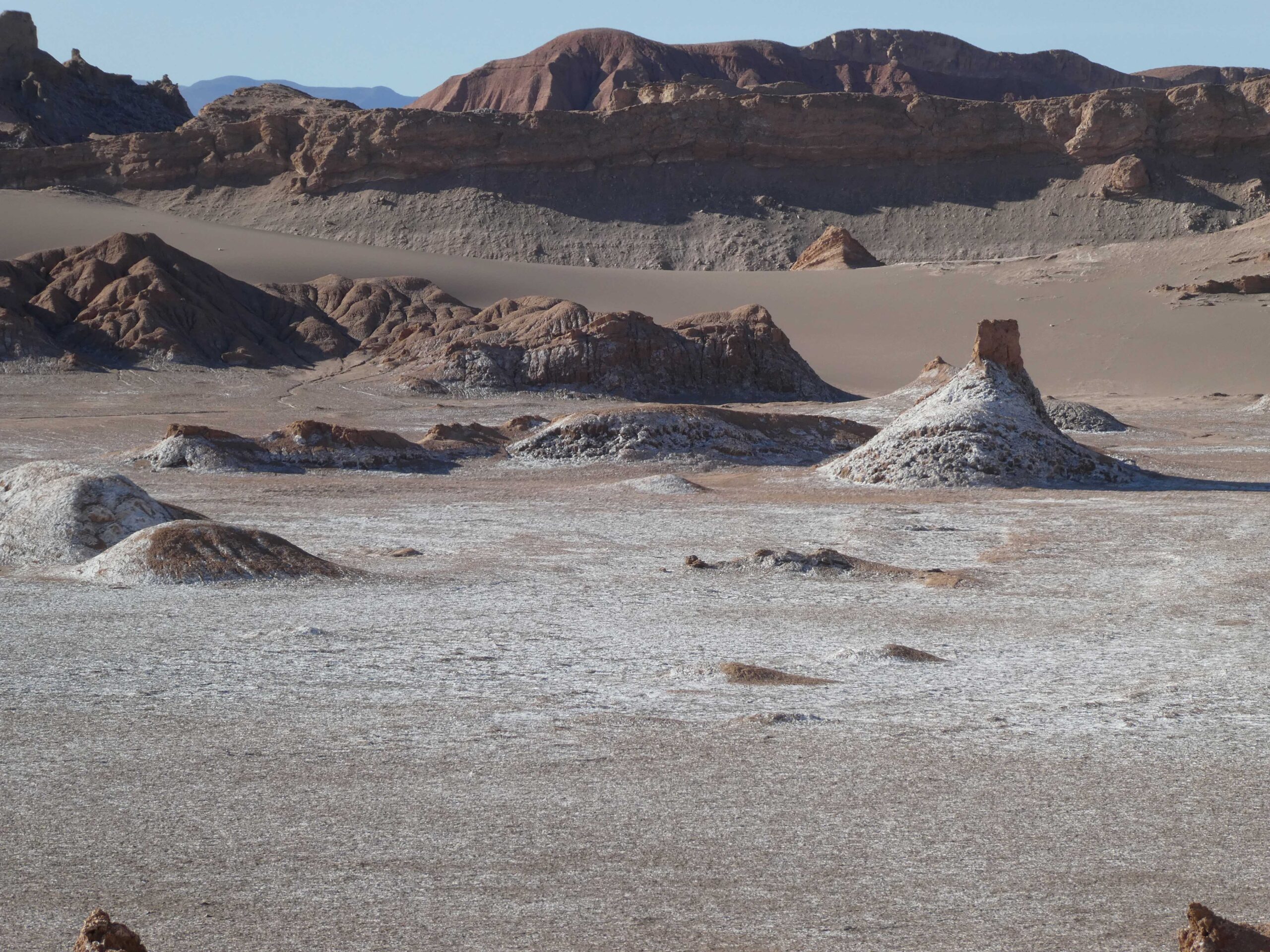 Rocky structures in the salt flats at the Valle de la Luna