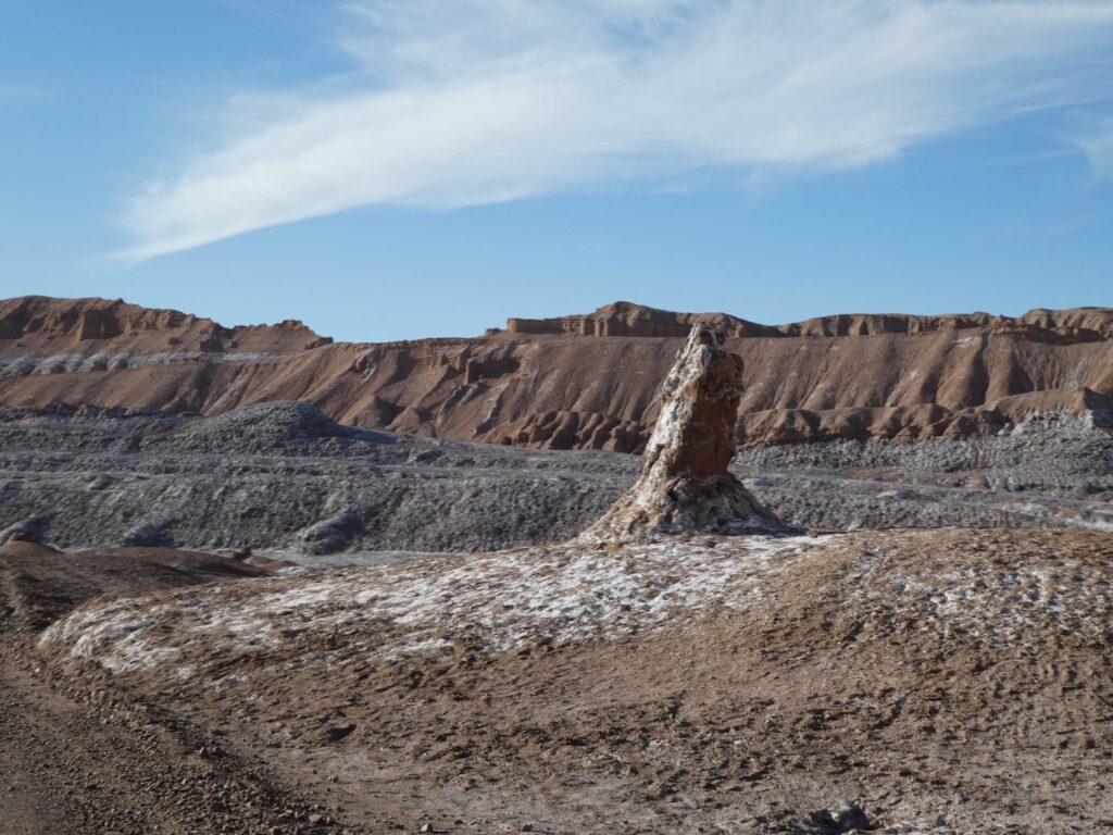 Rocky structures in the salt flats at the Valle de la Luna