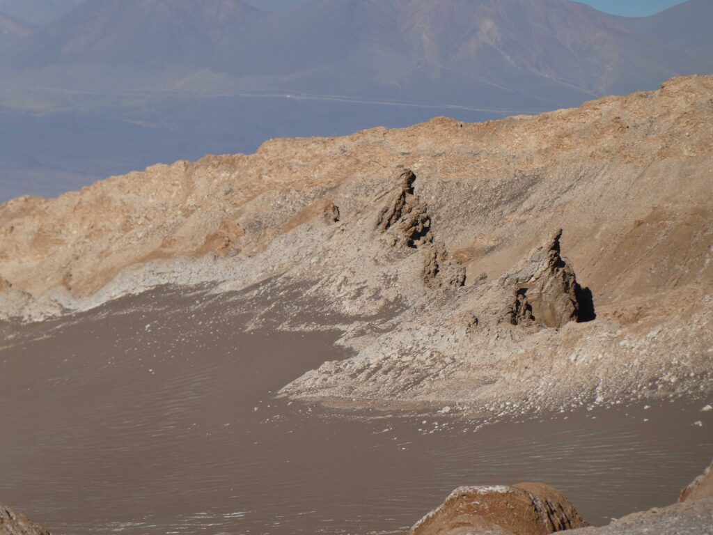 Rocky structures in the salt flats at the Valle de la Luna