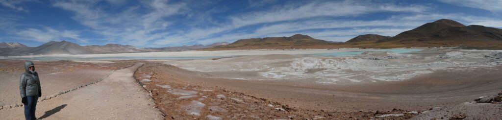 Panoramic view of Salar de Aguas Calientes with Ande