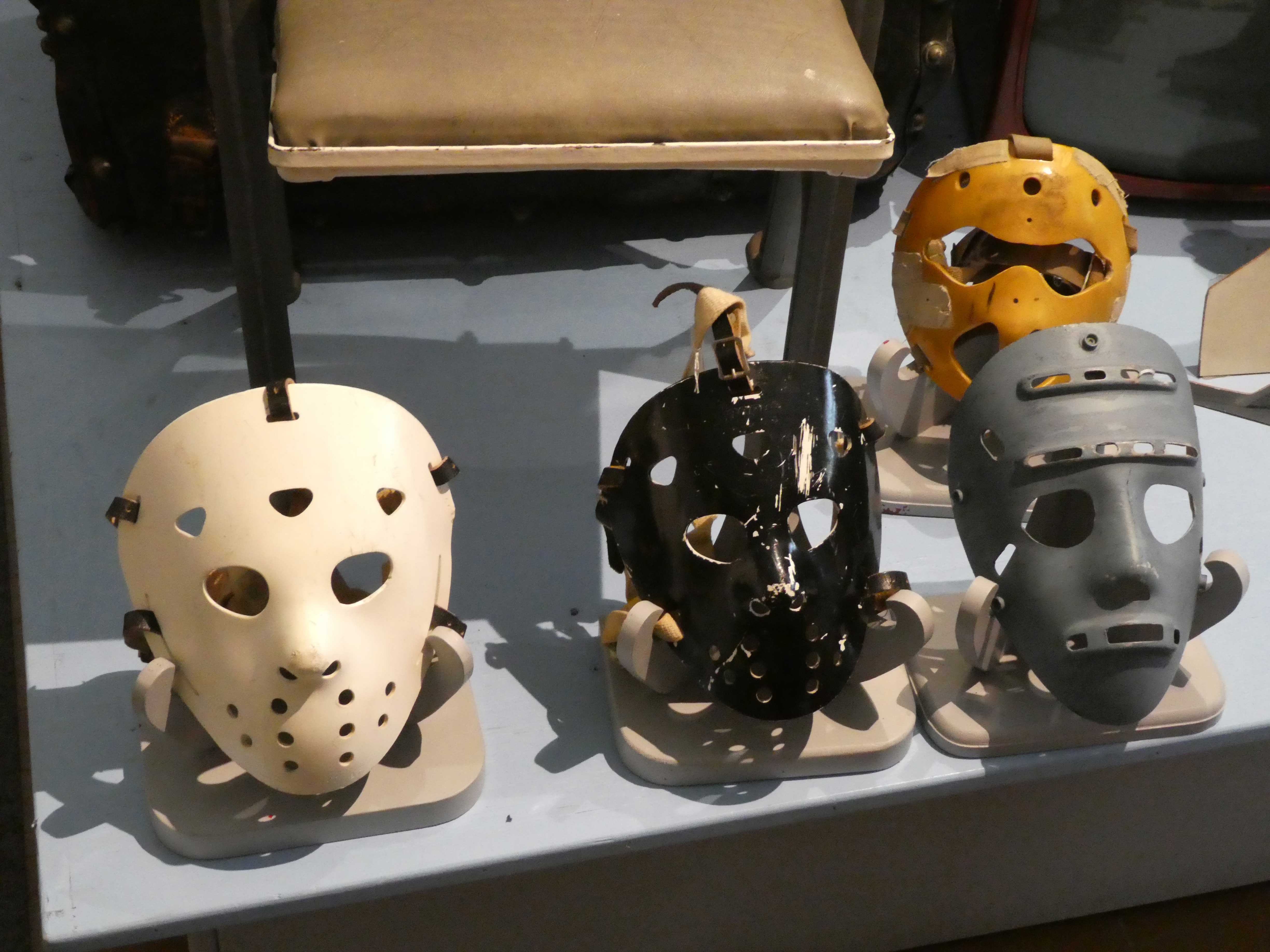 Hockey mask collection at the Canadian Hockey Heritage Museum, Windsor, Nova Scotia