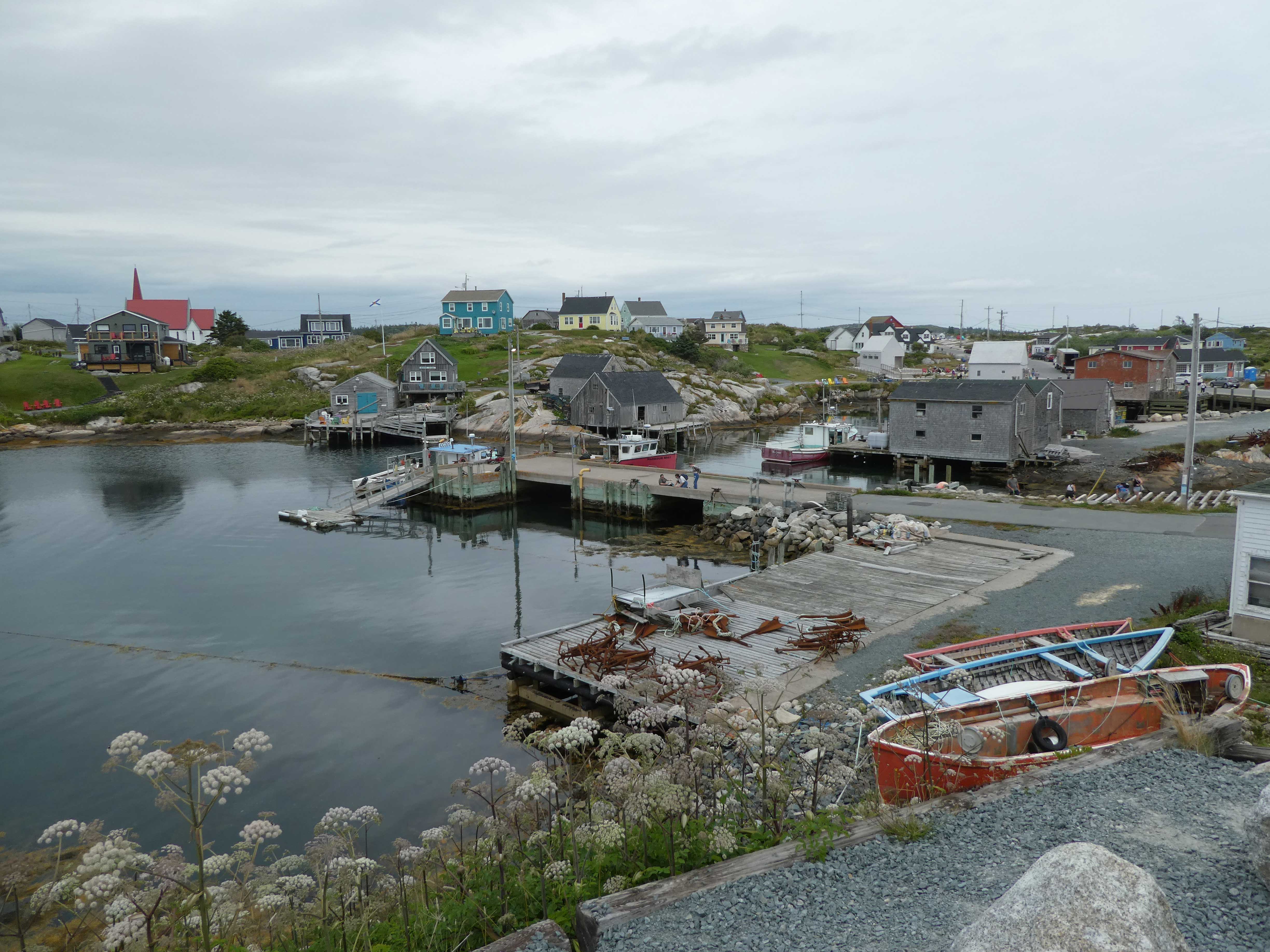 Houses and boats along the waterfront in Peggy's Cove, Nova Scotia