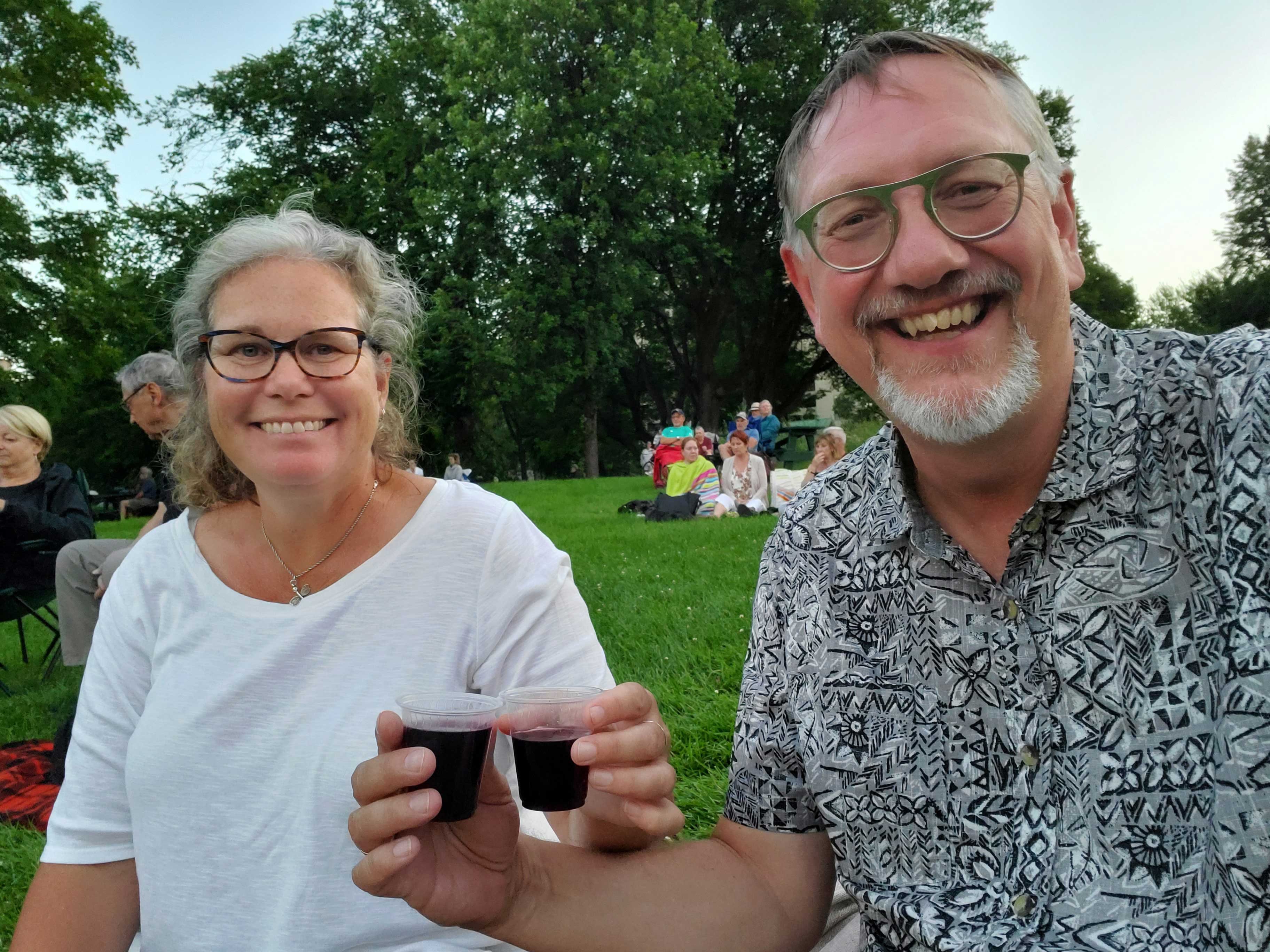 Ande and Jake enjoying a bottle of wine at the Plains of Abraham