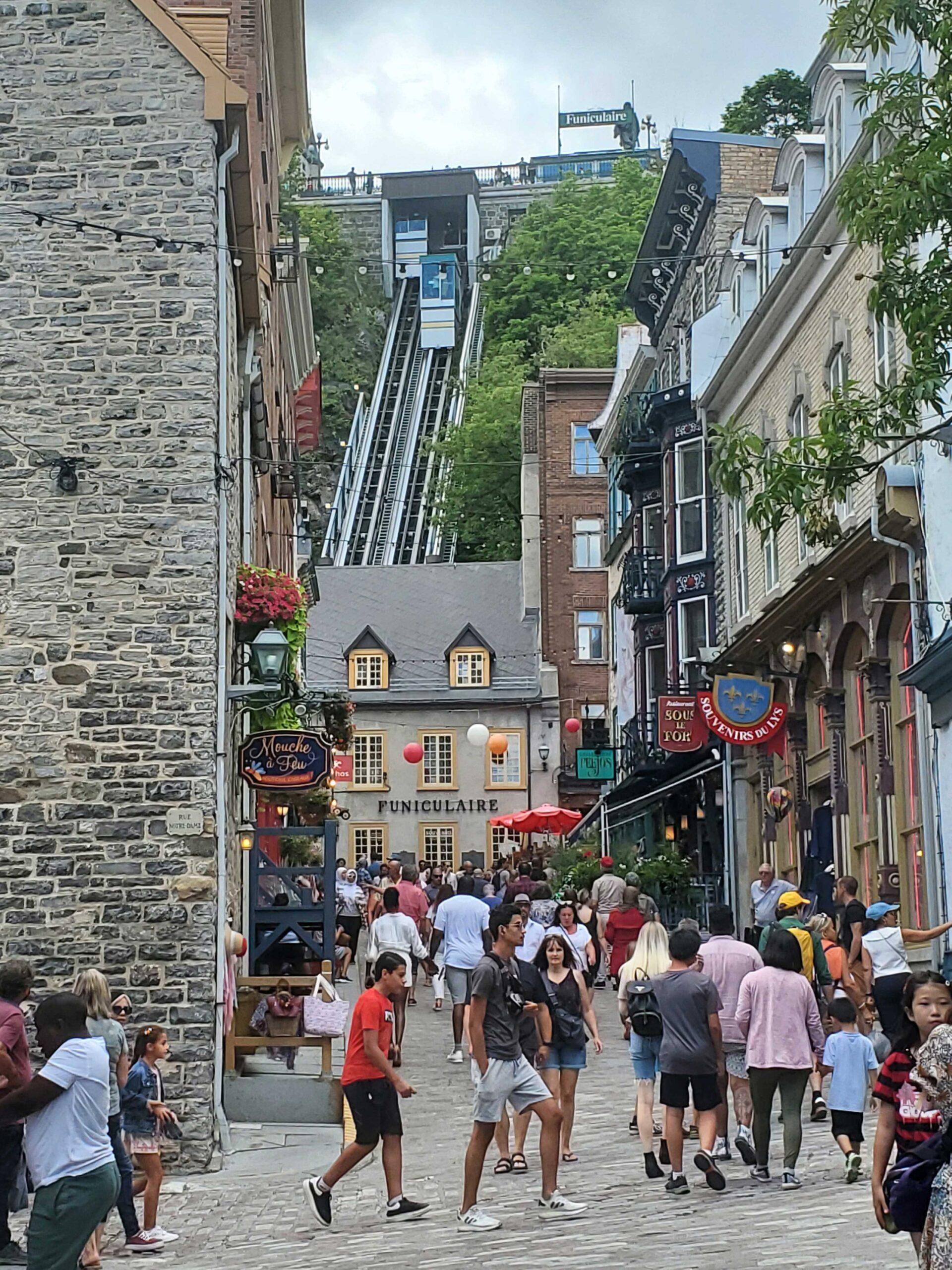 Quartier Petit Champlain with a view of the funicular running from the boardwalk