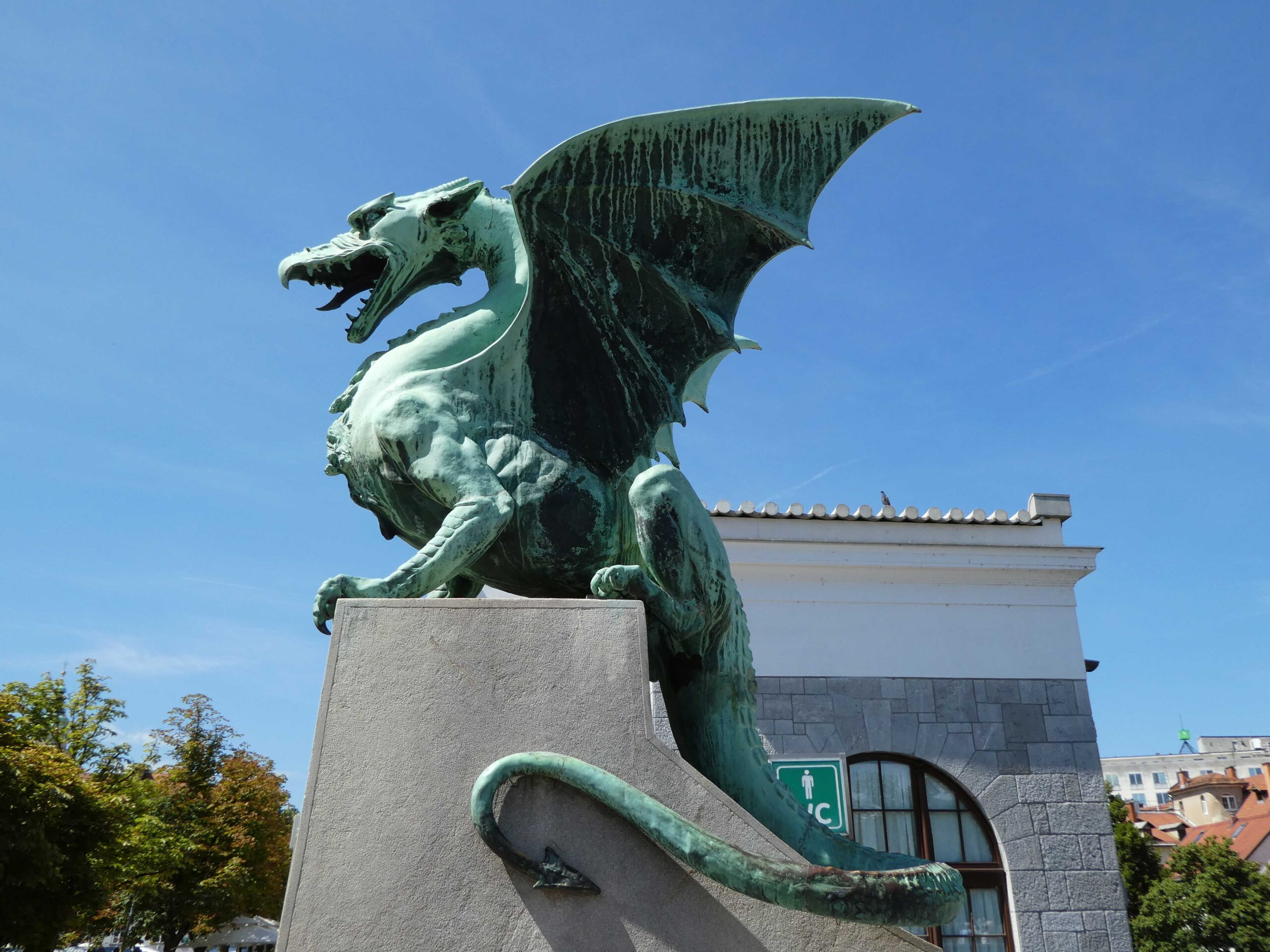 Dragon guarding the Dragon Bridge on the Ljubljanica river in Ljubljana