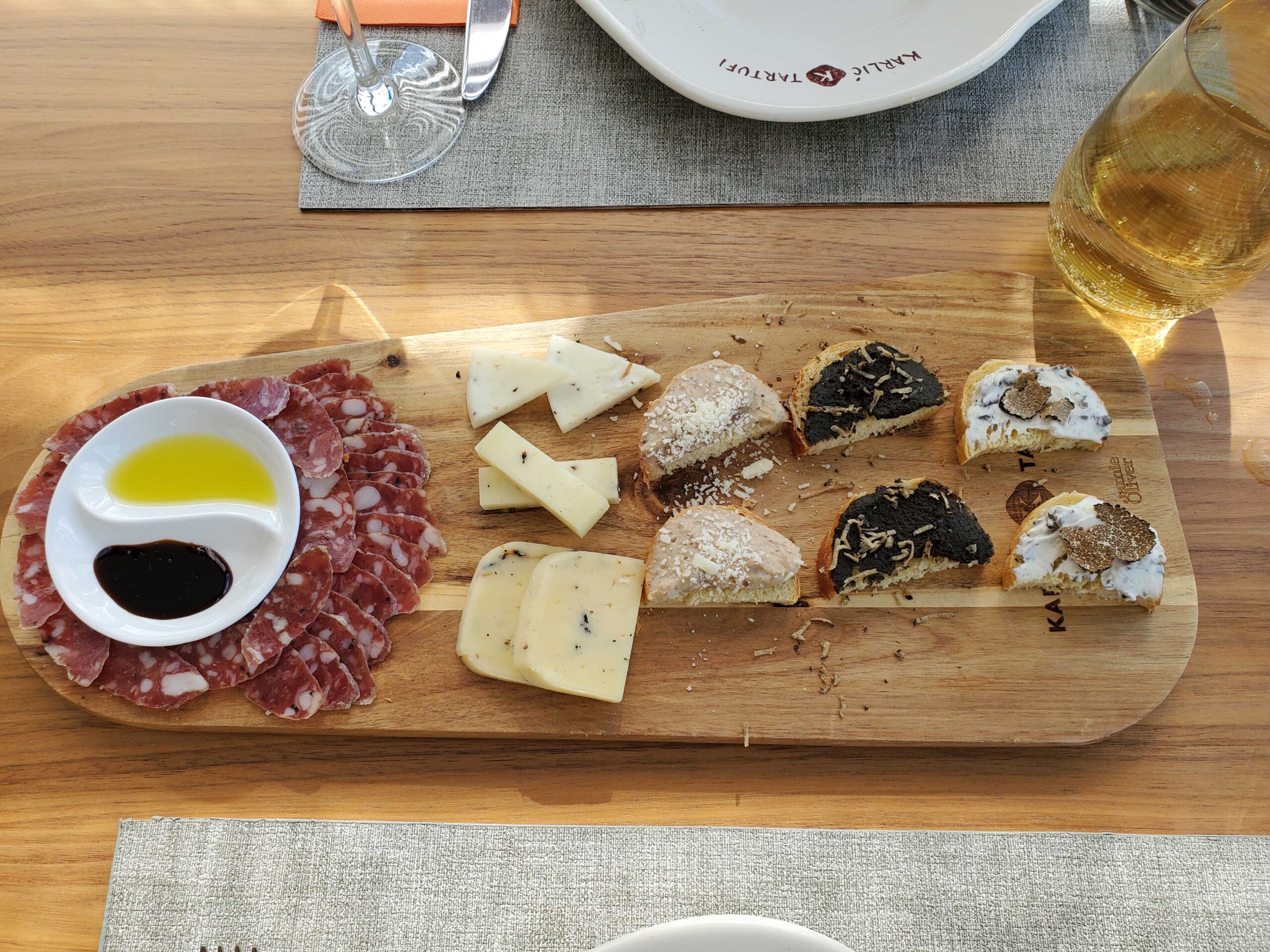 Truffle oil, truffle cheese, truffle salami, truffle pate made from a sampling of white and black truffles