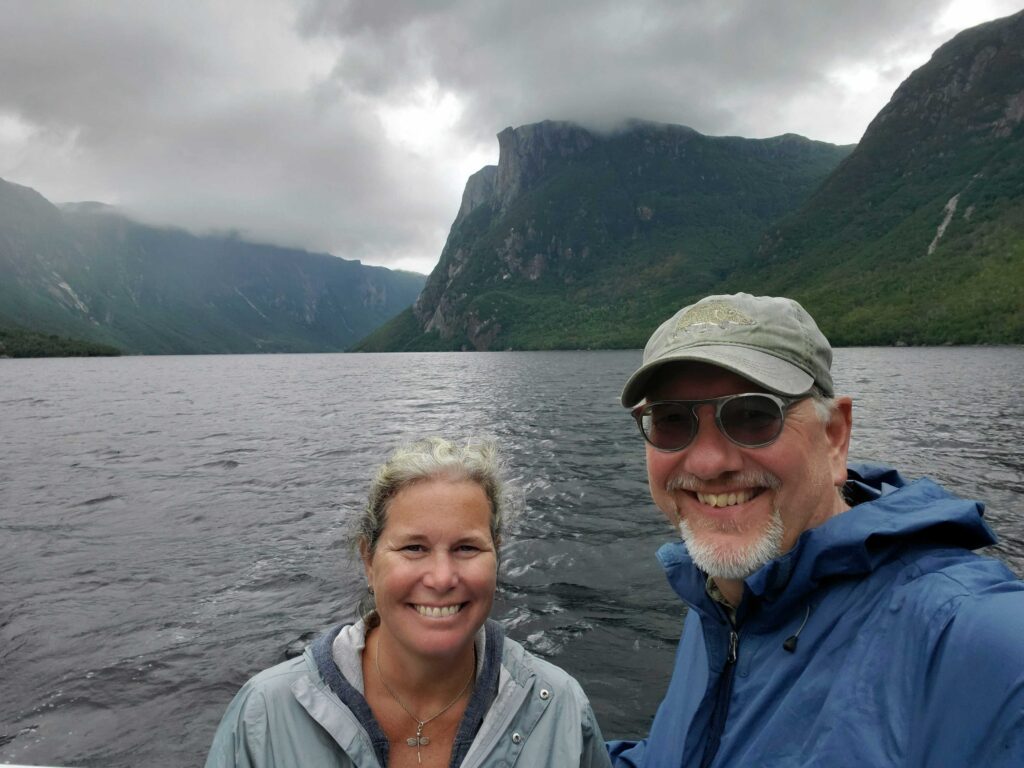 Ande and Jake waiting for the boat tour on Western Brook Pond, Newfoundland