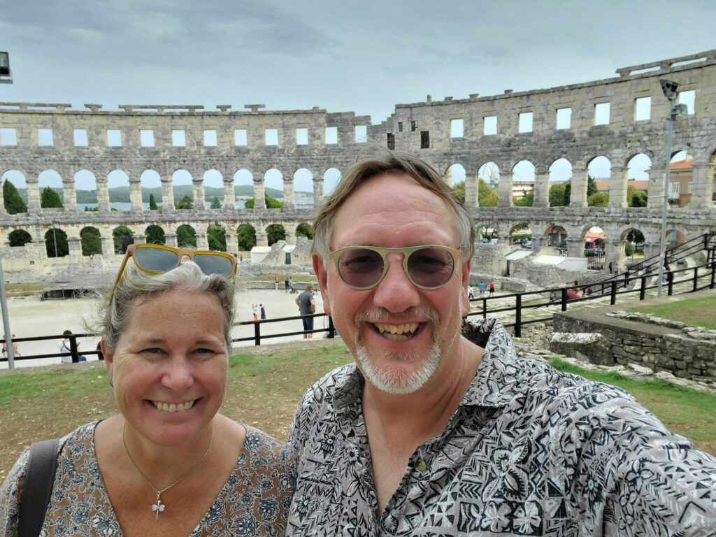 Ande and Jake at the amphitheater in Pula, Croatia