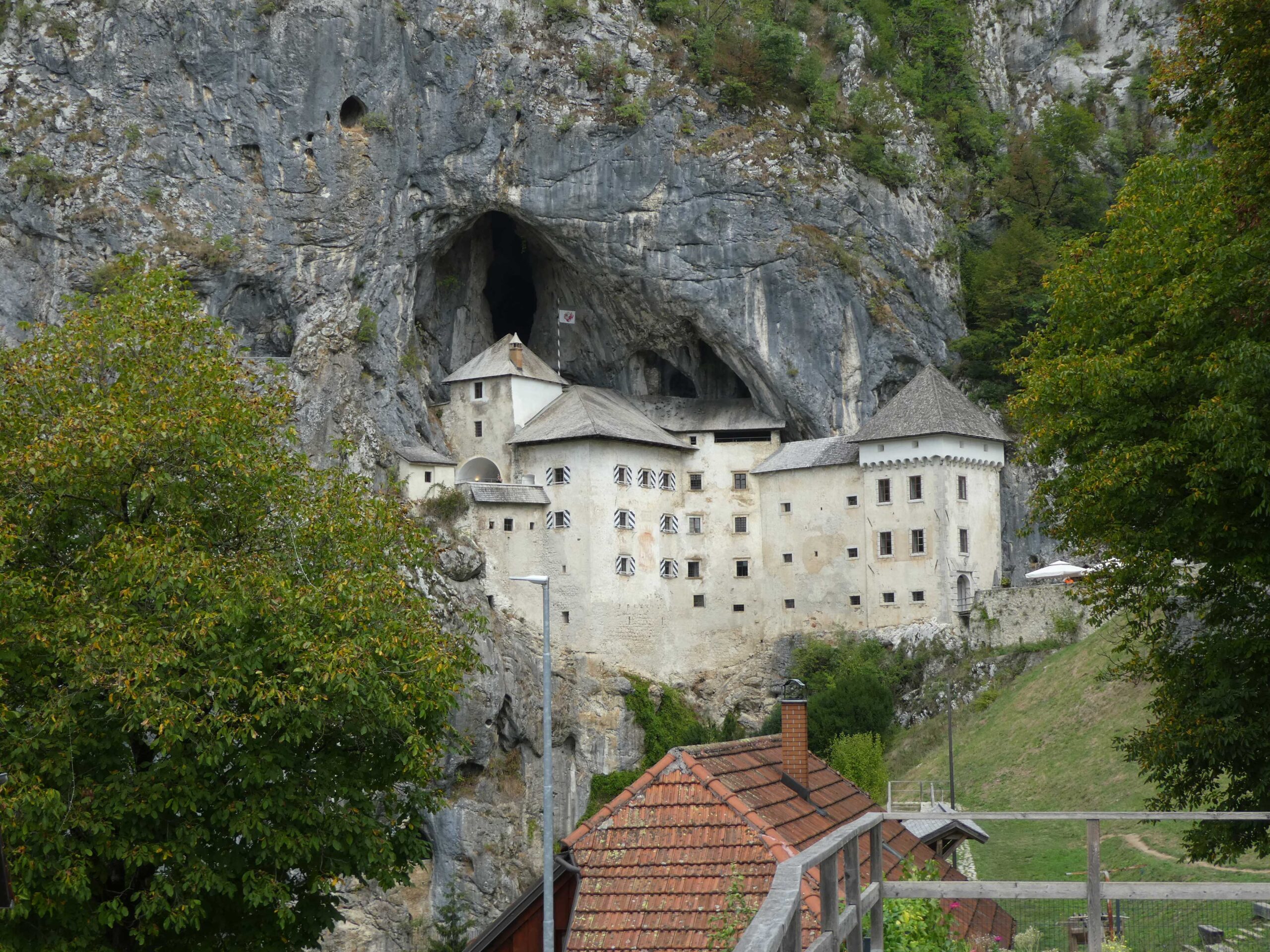 Predjama castle viewed from the valley below