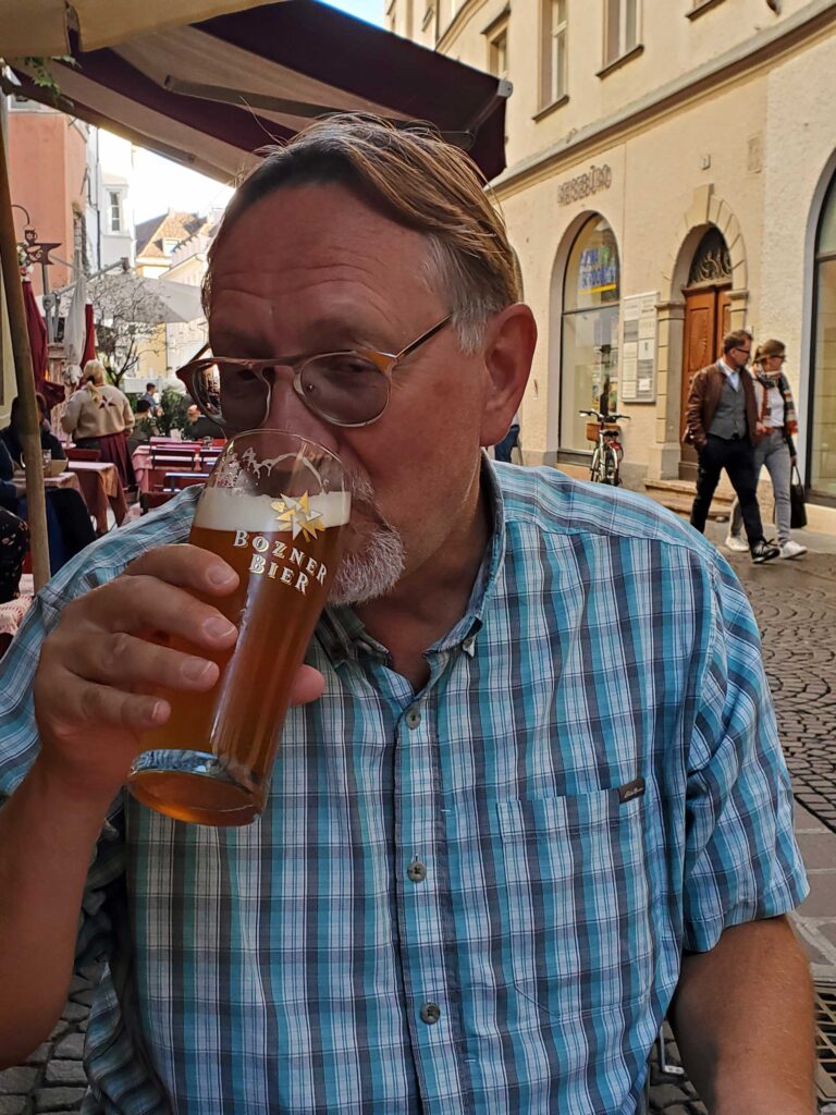Jake enjoying a keller beer in Bolzano, Italy
