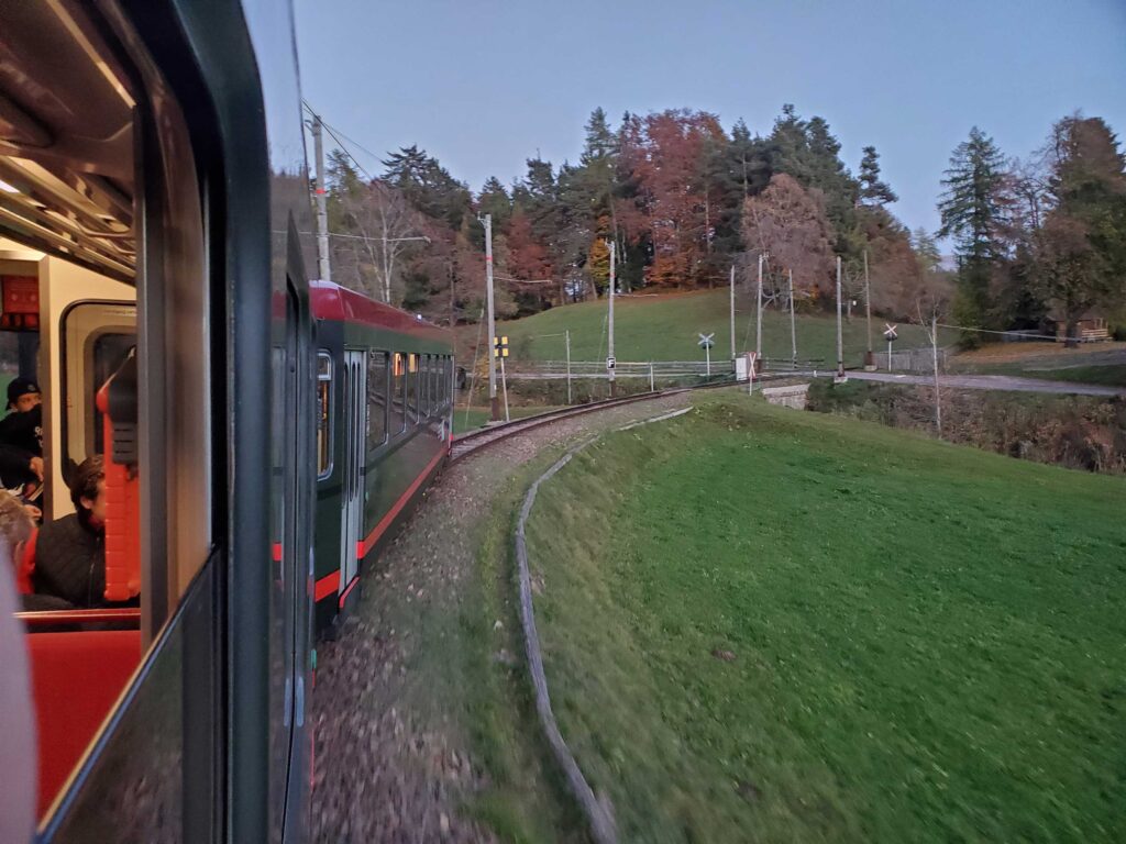 Views outside the windows of the train to Klobenstein, Italy
