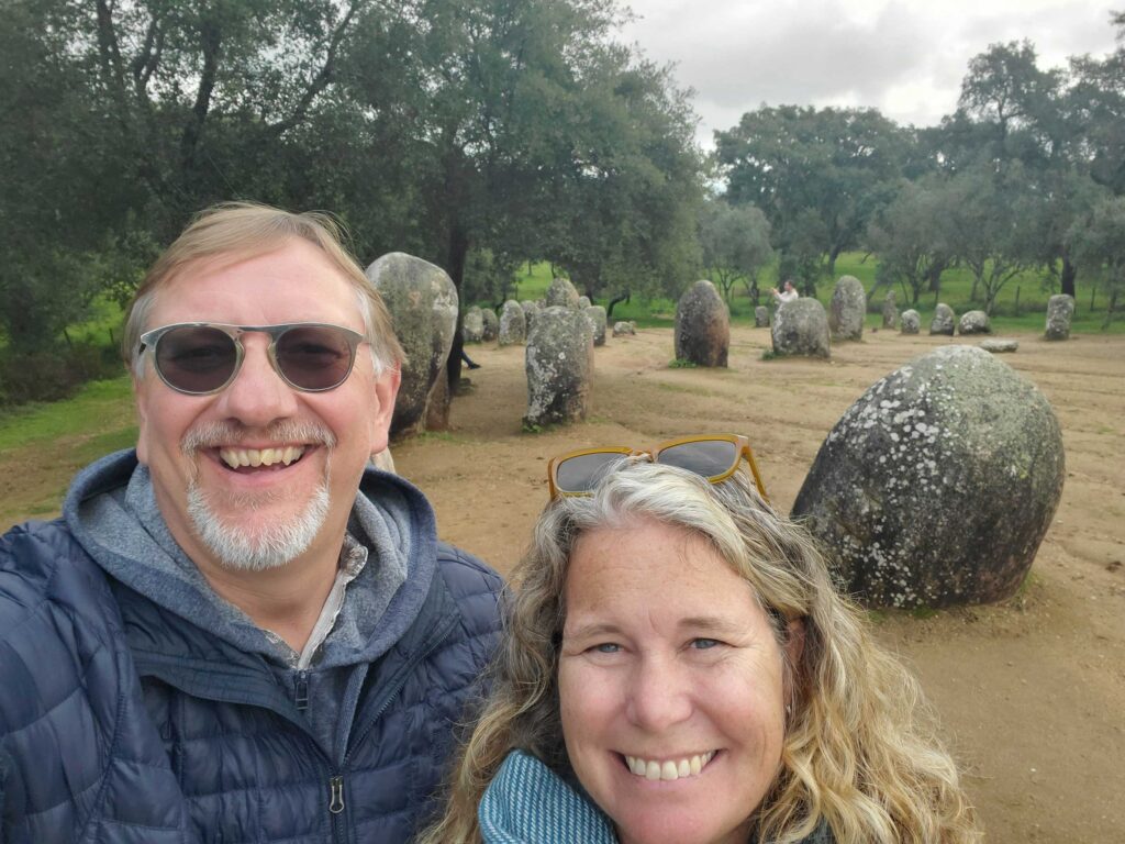 Andrea and Jake at the Almendres Cromlech near Évora, Portugal