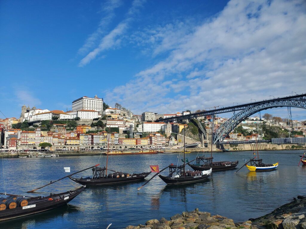 View of rabelos and the Ribeira as seen from Gaia, Portugal