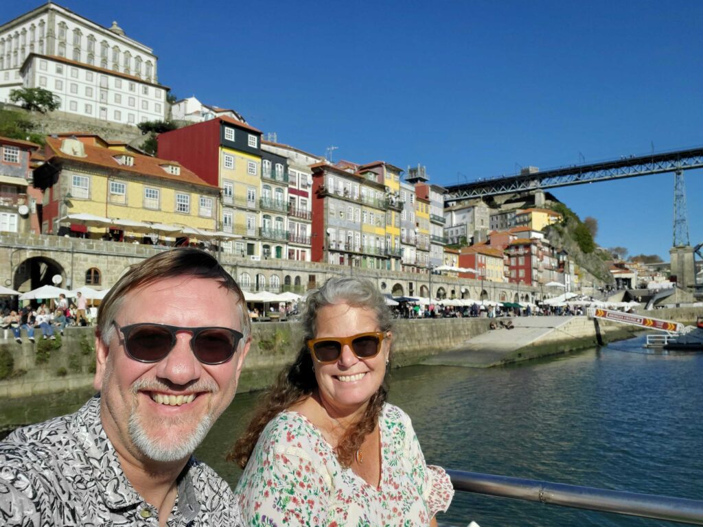 Andrea and Jake on a Douro River tour near the Ribeira in Porto, Portugal